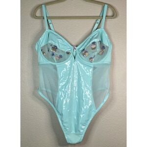 Savage X Fenty Tutti Fruity Embroidered Tulle & Vinyl Teddy Bodysuit Plus Sz 2X
